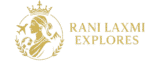 Logo of Ranilaxmi Explores – a travel brand with an emblem of Ranilaxmi, plane, mountains, and globe.