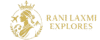 Logo of Ranilaxmi Explores – a travel brand with an emblem of Ranilaxmi, plane, mountains, and globe.